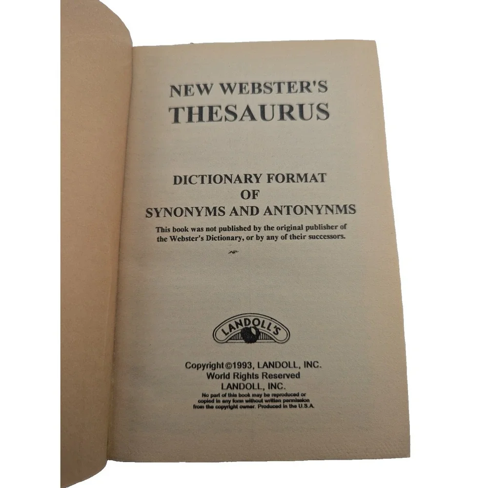 Webster's Thesaurus - Dictionary format of synonyms and antonyms Landoll  1993